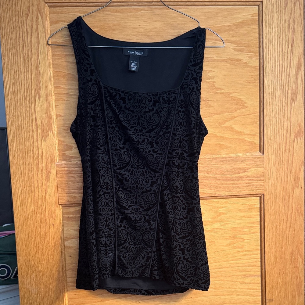Cachet Black Patterned Velvet Tank Top